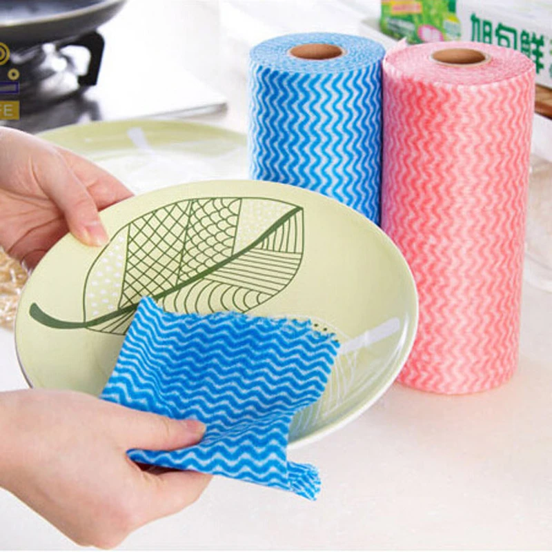 2 Rolls/lot 100PCS Disposable Kitchen Cleaning Cloth Non Woven Fabric