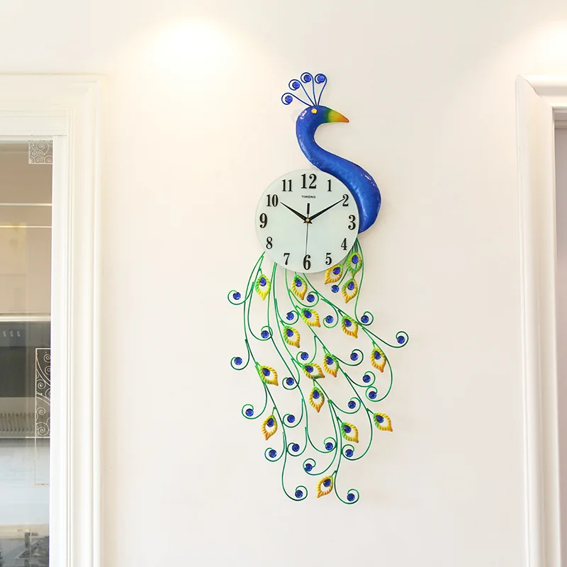 

Peacock Wall clock Metal wall decorations living room Creativity Europe Digital wall clock Luminous Wall Clock hang decorations