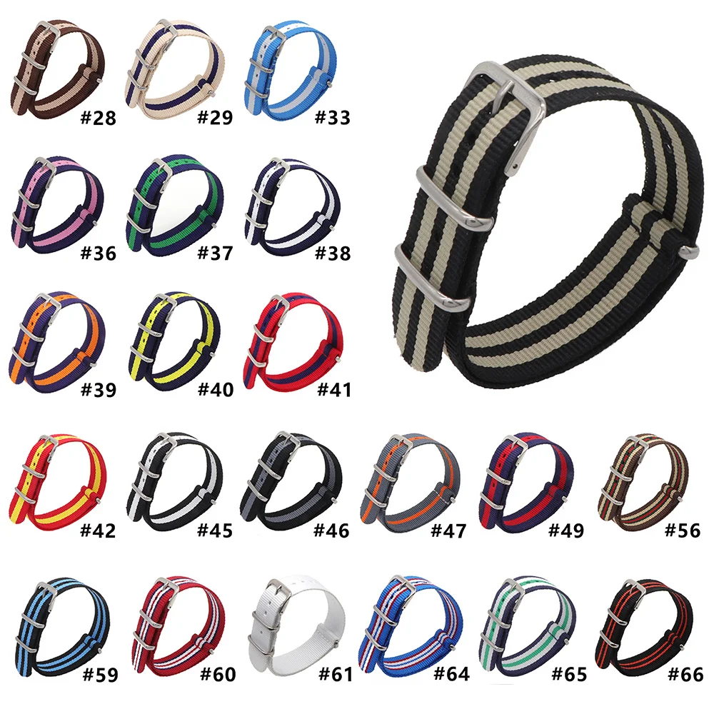  Wholesale 18mm 20mm 22mm Solid Colors Army Sports For Nato Fabric Nylon Watchband Watch Strap Accessories Bands Buckle Belt 