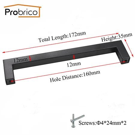 Probrico черная ручка для шкафа "~ 10" квадратная мебельная фурнитура из нержавеющей стали кухонные дверные ручки для шкафа ручки для ящика шкафа