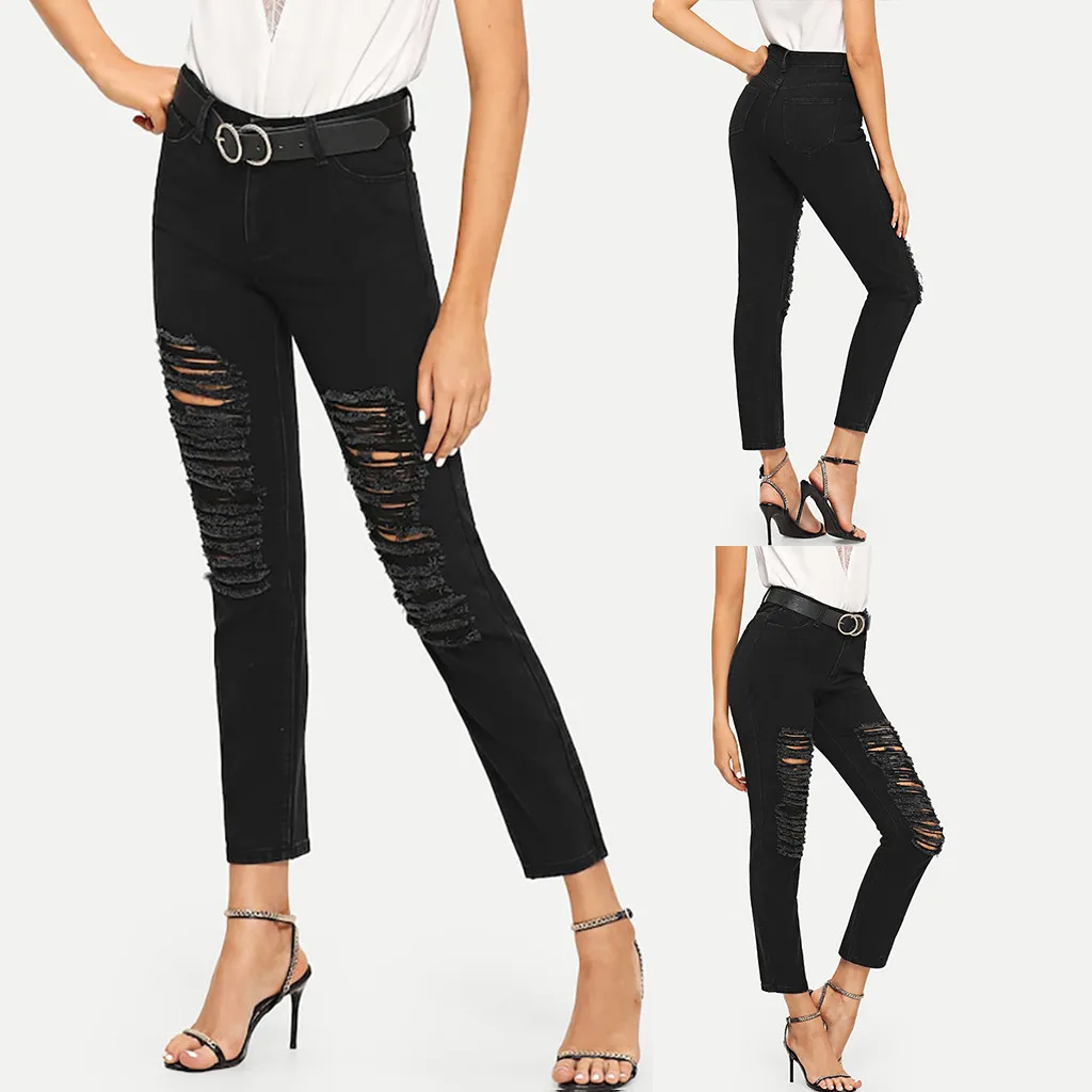 Модные рваные джинсы для женщин стрейч джинсы брюки с низкой талией стрейч женское платье брюки женские джинсы