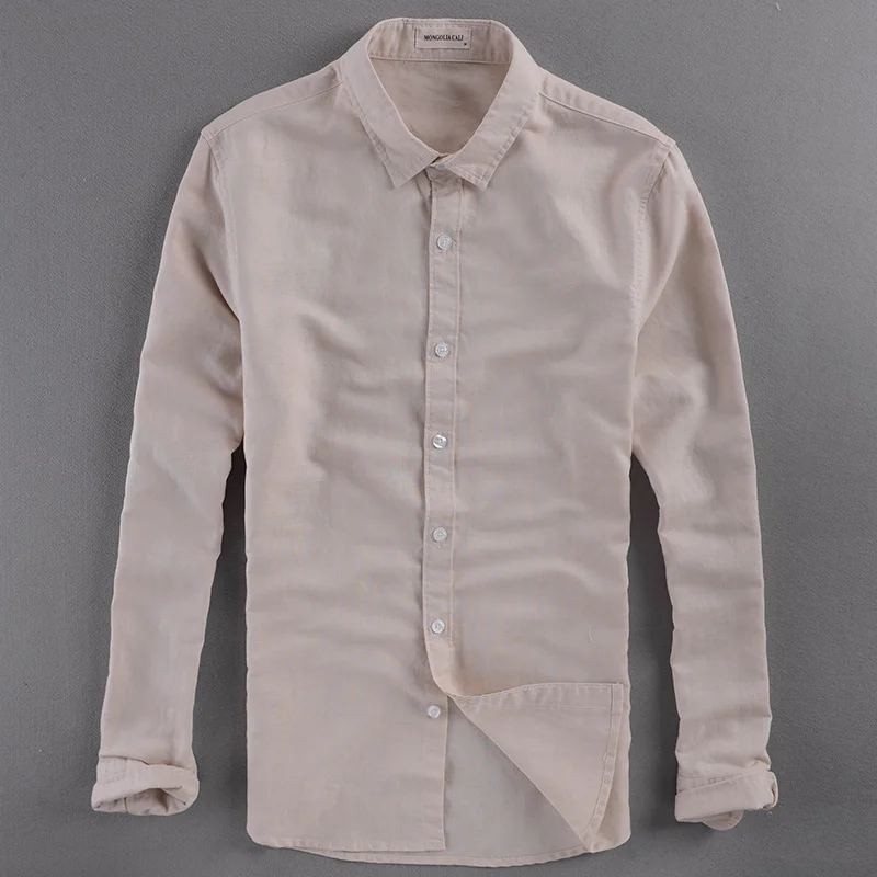 Мужская льняная рубашка дышащая с длинным рукавом|chemise homme|chemise homme brandchemise fashion |