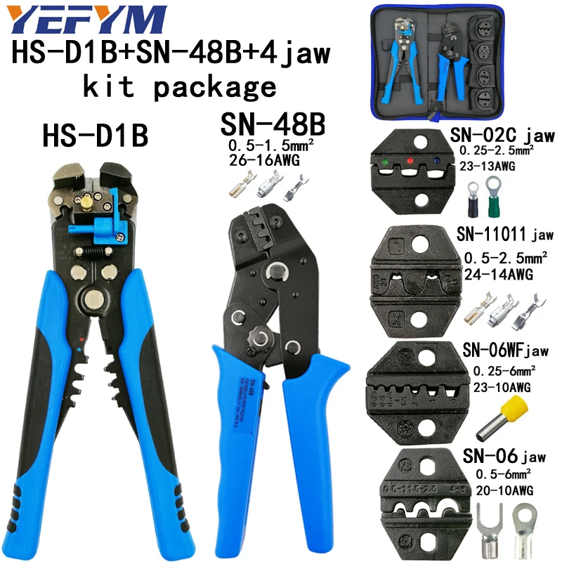 

Kit crimping plier SN-48B/06WF/02C 4 jaw TAB 2.8 4.8 6.3/tube/insuated terminals stripping wire cutters D1 5 kinds tools kit