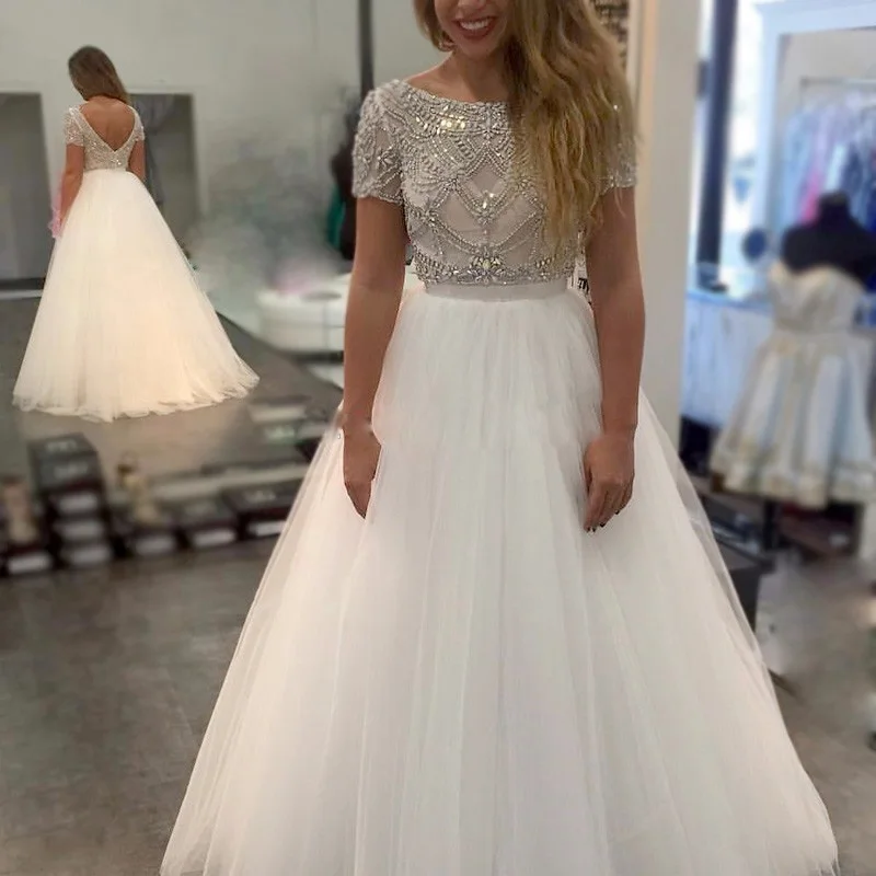 

vestido de festa Beading Crystal Prom Gown Scoop Neck Floor-length Bridemaide Dress for Wedding Party