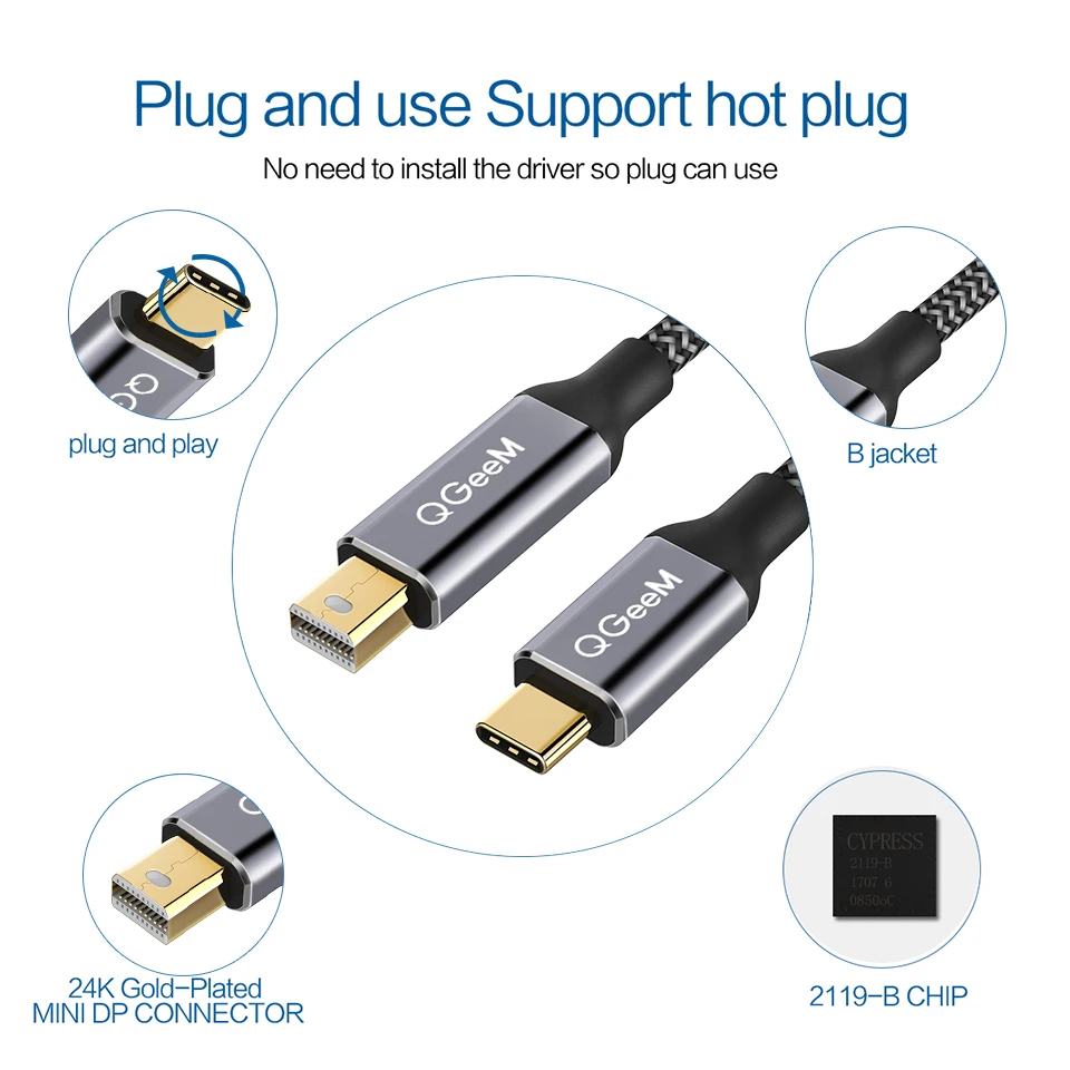 Кабель QGeeM USB Type C 3 1 Для Mini DisplayPort DP 4K 60HZ HDTV конвертер адаптер для Macbook HuaWei Mate 10 Sansung
