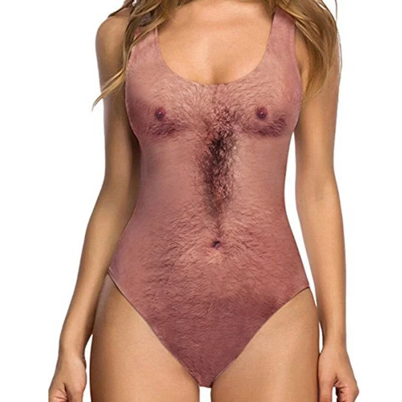 

Funny Hairy Chest Swimming Costume One Piece Swimsuit For Women