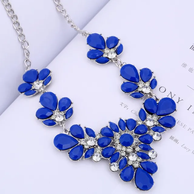 Flowers Rhinestone Necklace (7 Colors)