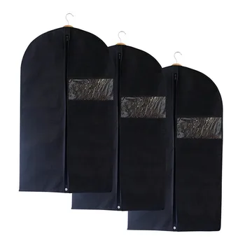 

3 PCS/Set Black Suit Cover Case Clothes Dress Coat Garment Dustproof Covers Zipper Protector Wardrobe Hanging Storage Bags