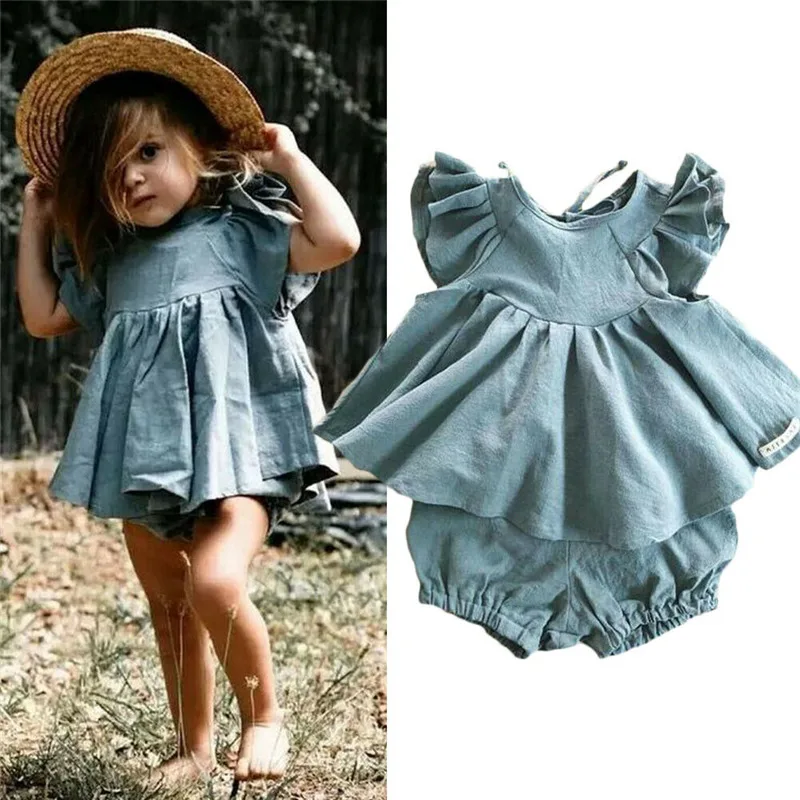 

PUDCOCO Newest 2020 Newborn Baby Girls Sets Ruffle Solid Tops Dress Shorts Summer 2pcs Cotton Outfits Set Clothes 1-5T