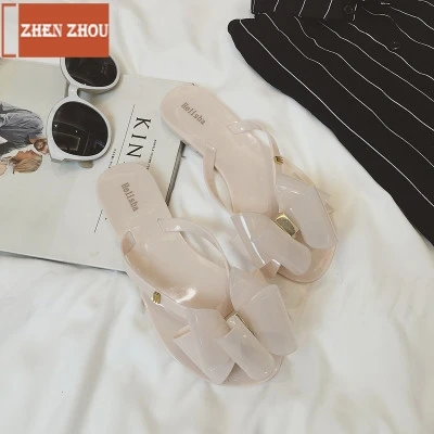 

2019 New summer three-dimensional bow slippers and flip-flops beach female flat-bottom jelly flip flops