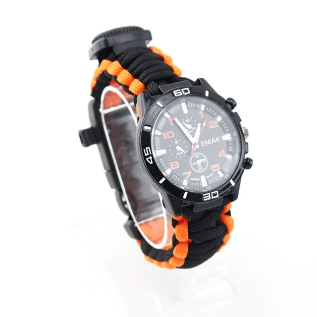 Orange Watch Открытый походные часы многофункциональный аварийный набор инструментов для выживания часы компас свисток рыболовные наборы спасательная веревка Паракорд - Цвет: Orange Watch