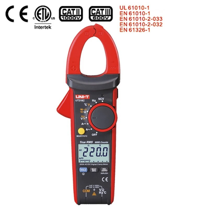 

New Uni T Ut216c 600a True Rms Digital Clamp Meters Auto Range W Frequency Capacitance Temperature & Ncv Test Megohmmeter