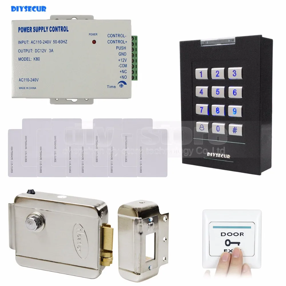 

DIYSECUR RFID 125KHz ID Card Reader Keypad Access Control System Kit + Electronic Lock + Power Supply +10 ID Cards