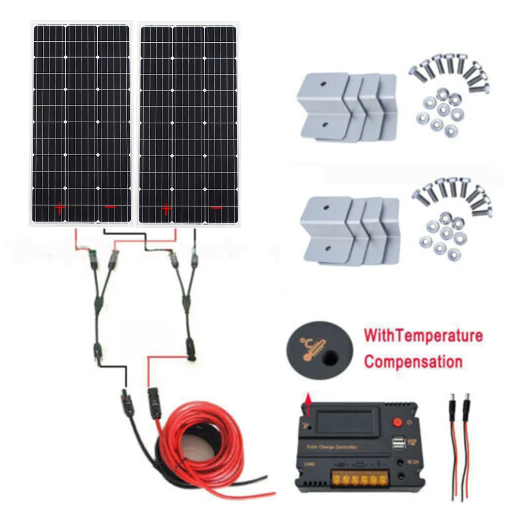 

ECO-WORTHY 200W solar power panel monocrystalline with 20A solar charger controller for 12V battery solar panel system 2pcs 100W