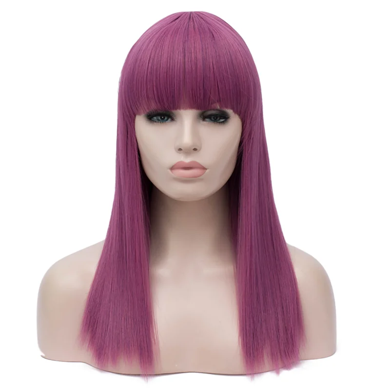 

Anilnc Long 53cm Straight Synthetic Kids Cosplay Hair Wigs Descendants 2 Mal Wig For Girls