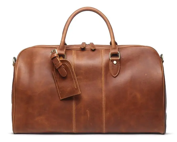 Genuine leather cow skin large casual travel duffle soft holdall for men high quality