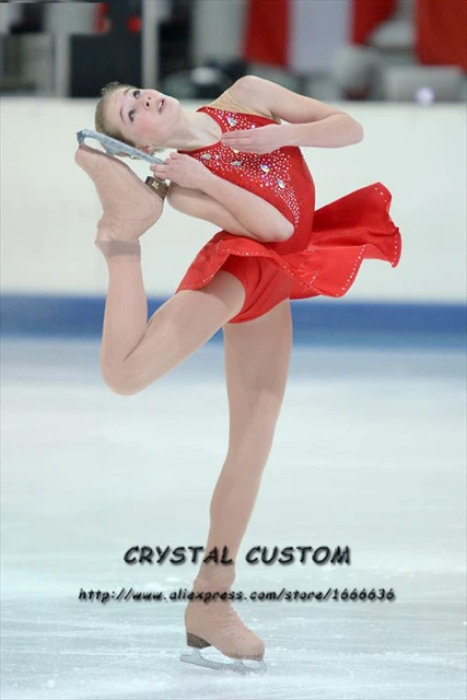 Robe de patinage artistique pour femmes et filles - Costume de compétition  de performance avec cristaux - Tissu élastique fait à la main - Robe de  patinage sur glace - Rouge, 14