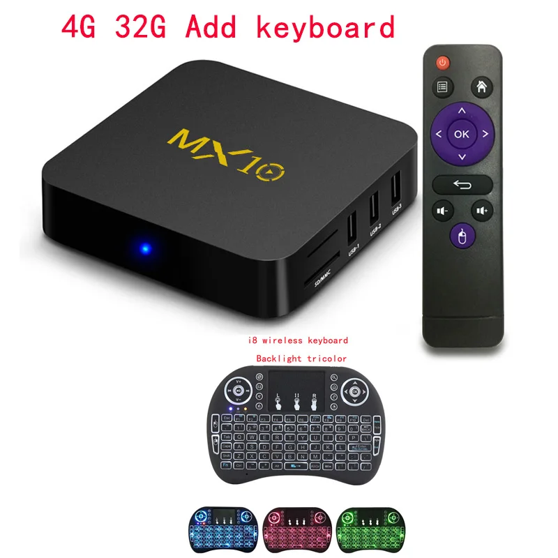 MX10 Smart tv BOX Android 9,0 Rockchip RK3328 DDR3 4 ГБ ОЗУ 64 Гб ПЗУ IP tv Смарт-приставка 4K USB 3,0 HDR H.265 медиаплеер - Цвет: 4G 32G Add keyboard