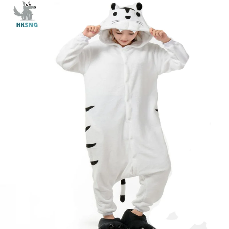 

HKSNG New Adult Animal White Tiger Pajamas Cartoon Fleece Kigurumi Onesies Cosplay Costumes Jumpsuits Best Gift For Women Men