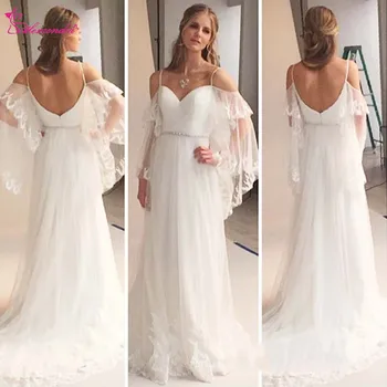 

Alexzendra Modest Beach Pregnant Wedding Dress 2019 Sweetheart Appliques Summer Bridal Gowns hochzeitskleid Custom Made