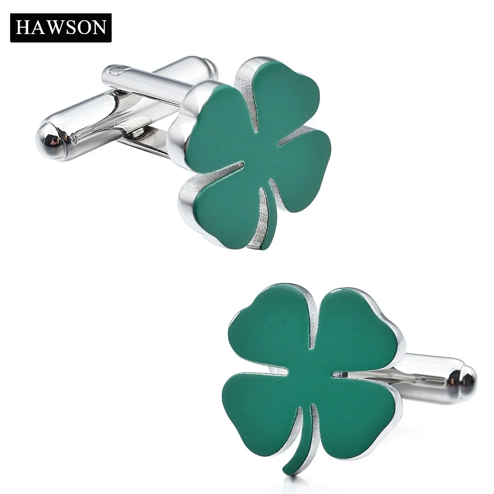 HAWSON Cufflinks of Fashionable Style Four-Leaf Four-leaved Clover Cyan/Indigo Cuff Links for French Cuffs/Shirts Gift Men | Украшения и