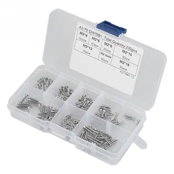 

1 Set 230Pcs M2 304 Stainless Steel Flat Head Bolt Screws Nuts Assortment Kit with Box Hex Socket Screw Bolt Fasteners