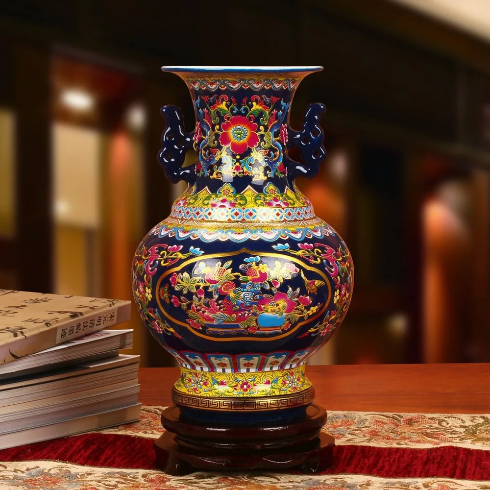 

Jingdezhen ceramic vase enamel crystal vase modern decoration Home Furnishing binaural equipment wholesale