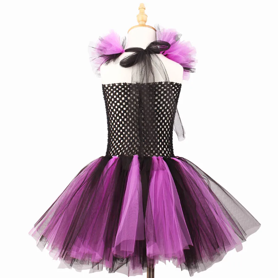 Kids Halloween Tutu Dress Fun Girls Fluffy Tutu Witch Dress Costume with Hat Purple Black Dress for Party Dress up (10)