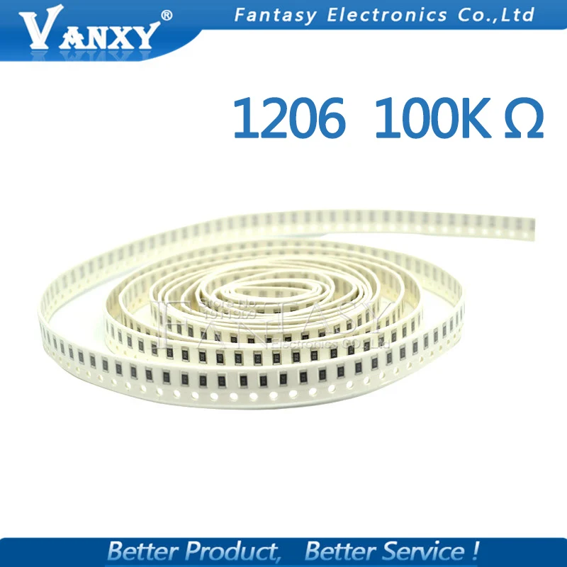 100 шт. 1206 SMD резистор 1% 100K ohm Резистор проволочного чипа 0,25 W 1/4W 104