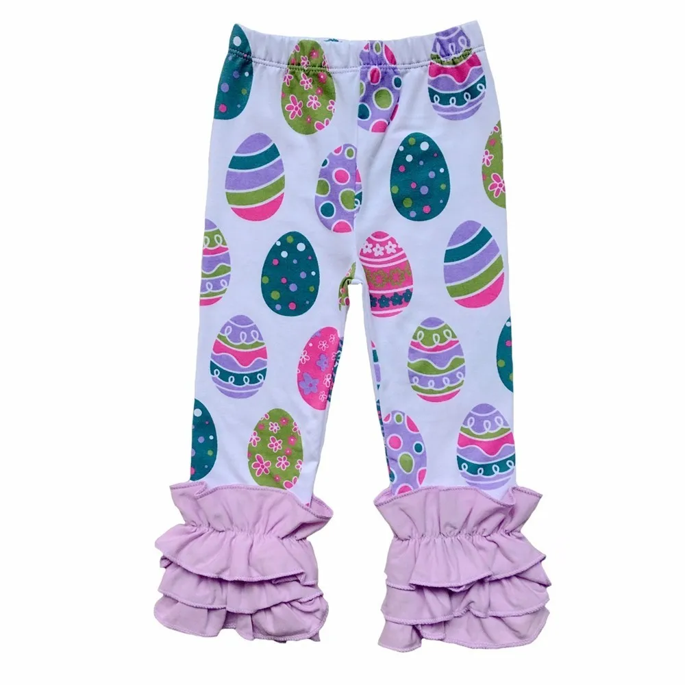 Пасхальные штаны для девочек Дети Девушки День Святого Валентина Mardi Gras леггинсы с тройными оборками для маленьких девочек пасхальное яйцо