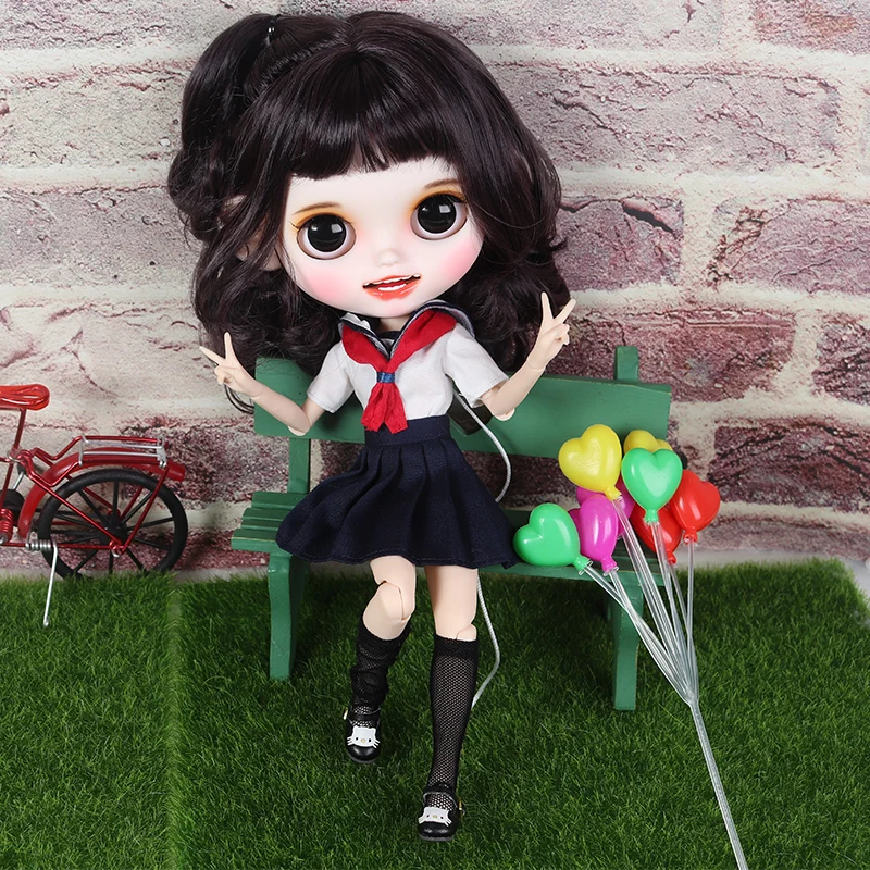 

ICY Nude Blyth Doll For Series No.BL9219 Dark Purple hair Carved lips Smile Matte face Joint body 1/6 bjd