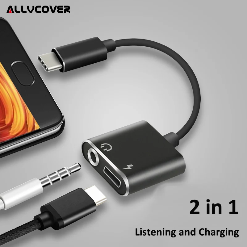 ALLVCOVER USB Type C Audio Charging Adapter 2 in 1 Type C Male to