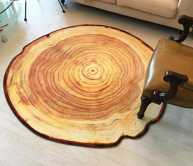 6mm Ultra-thin 80/100/120/160CM Antique Wood Tree Annual Ring Round Carpet For Living Room Bedroom Study Chair Mat Plush Ru
