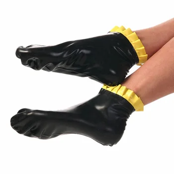 

100% Nature Latex Short Sock Latex Rubber Socks Black With Yellow Trim