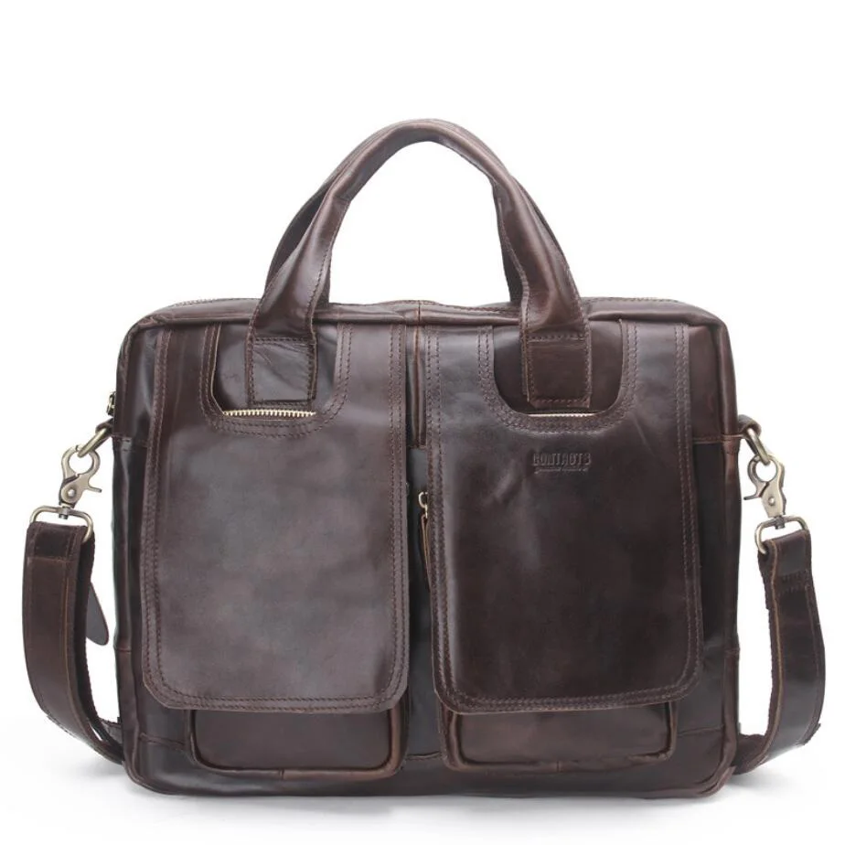 

2018 New Men' Portable Business Briefcase Genuine Leather Shoulder Crossbody Bag Casual Laptop Handbag Sac Messenger pour hommes