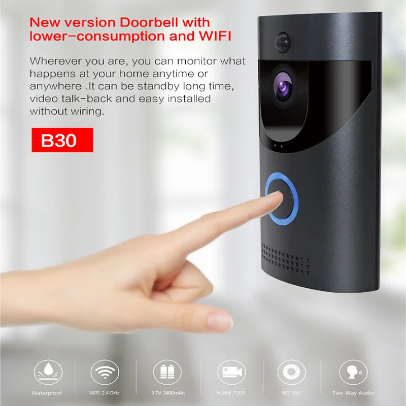 B30 Wifi дверной звонок Ip65 Водонепроницаемый Смарт видео дверной звонок 720P беспроводной домофон Fir сигнализация ИК ночное видение Ip камера(ЕС вилка