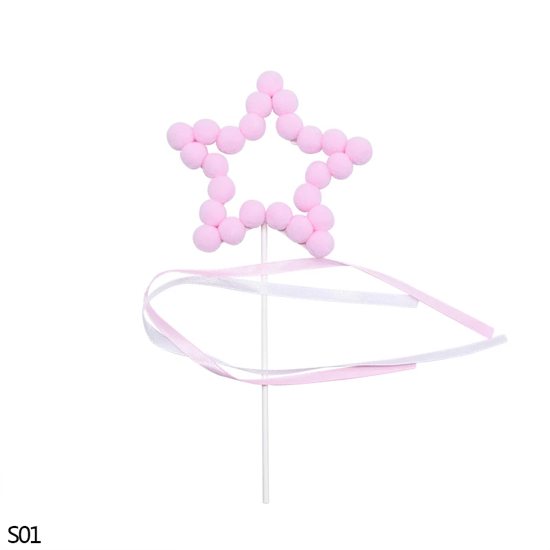 3 комплекта милые украшения для торта с помпонами в виде сердца и звезды, украшения для кексов, украшения для волос, украшения для десертов - Цвет: S01