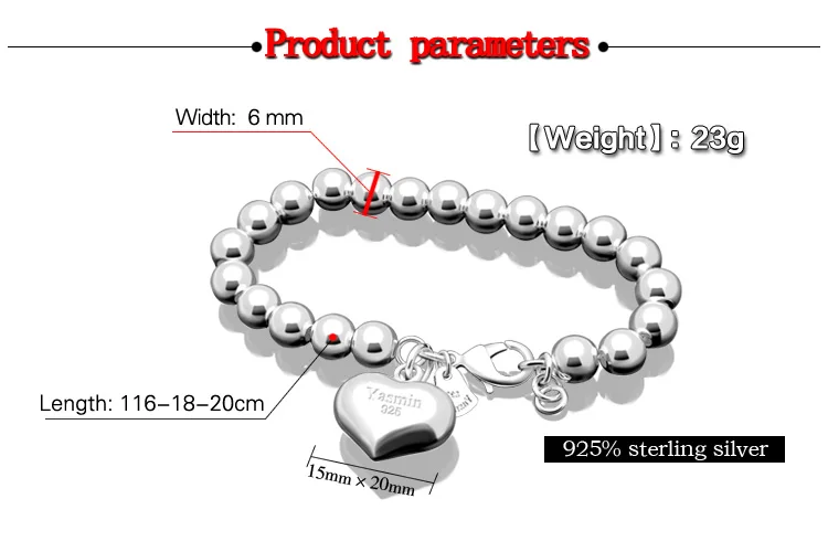 Модный браслет в форме сердца из стерлингового серебра 925 пробы. Женский браслет из цельного серебра. Браслет для девушек с помпонами. Женские ювелирные изделия