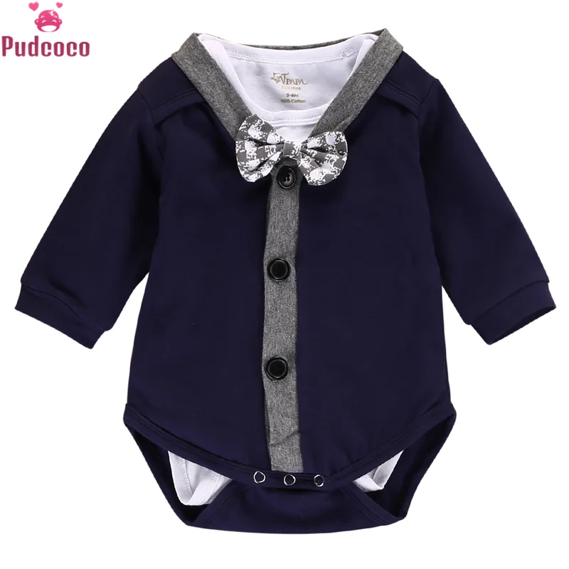 

Autumn 2Pcs Set Newborn Baby Boy Clothes Gentleman Bow Cardigan Sweatshirt Coat+Long Sleeve Romper Jumpsuit Outfits 0-18M