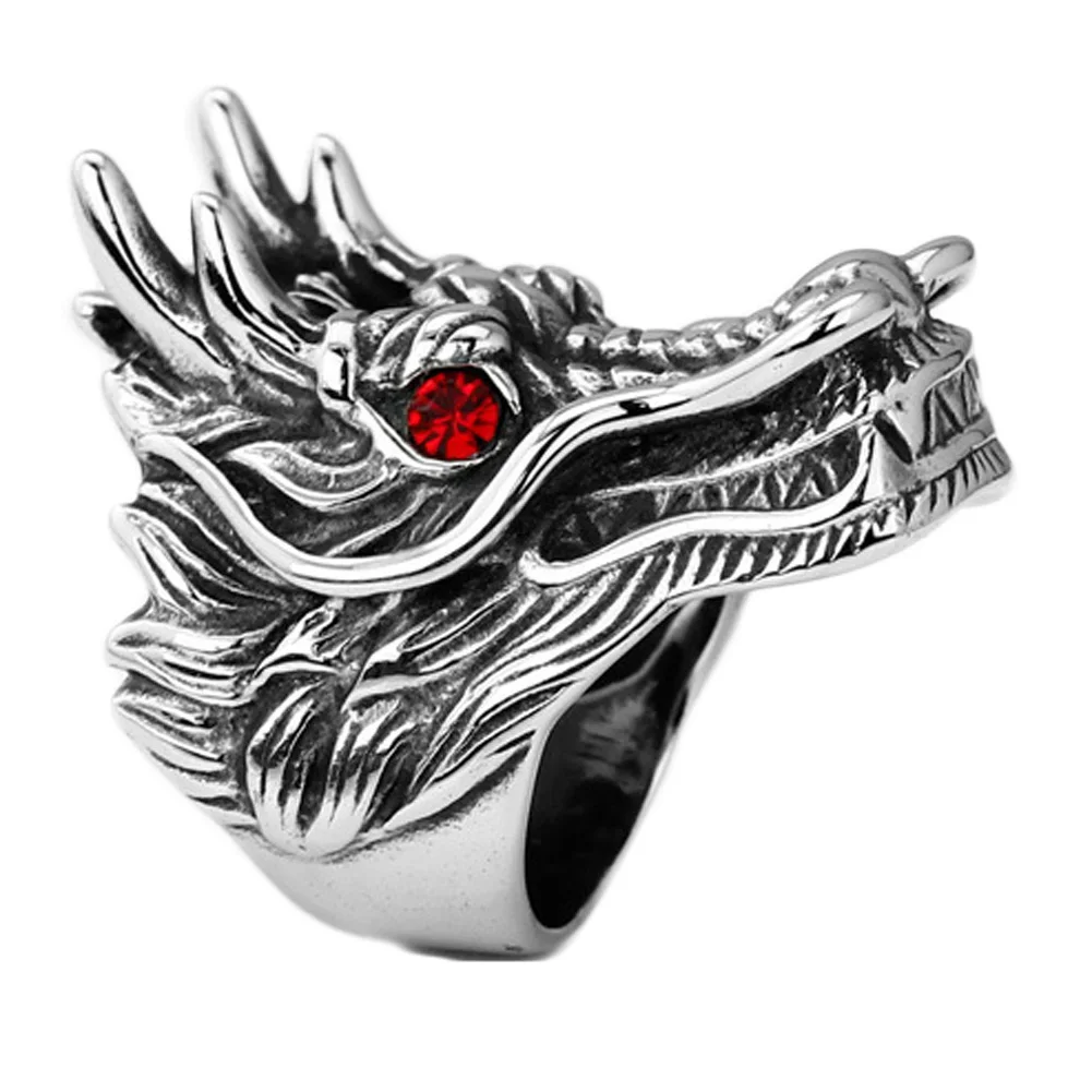 

hot sale Dragon Head Rings For Men Punk Rock Style Red Stone Rings Party Jewelry personalized exaggerated rings