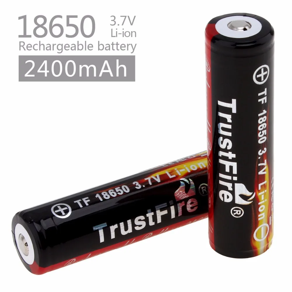 

High Quality 2pcs TrustFire 3.7V 18650 2400mAh Li-ion Rechargeable Battery with Protected PCB for LED Flashlights/Headlamps