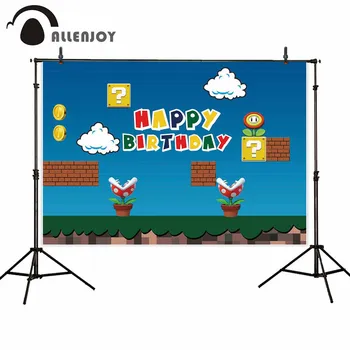 

Allenjoy Birthday party photography backdrop game Cannibal flower gold coin brick background photo studio child photocall decor