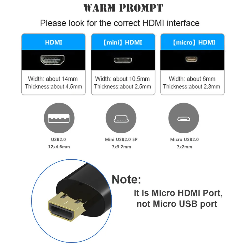 6 дюймов 32AWG высокое Скорость HDMI кабель с Ethernet-HDMI разъем Micro мужчина к HDMI разъем-черный