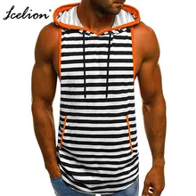 Icelion, новинка, летняя мужская майка, в полоску, облегающая, для спортзала, одежда для бодибилдинга, с капюшоном, нижняя рубашка, жилет, Ropa Hombre