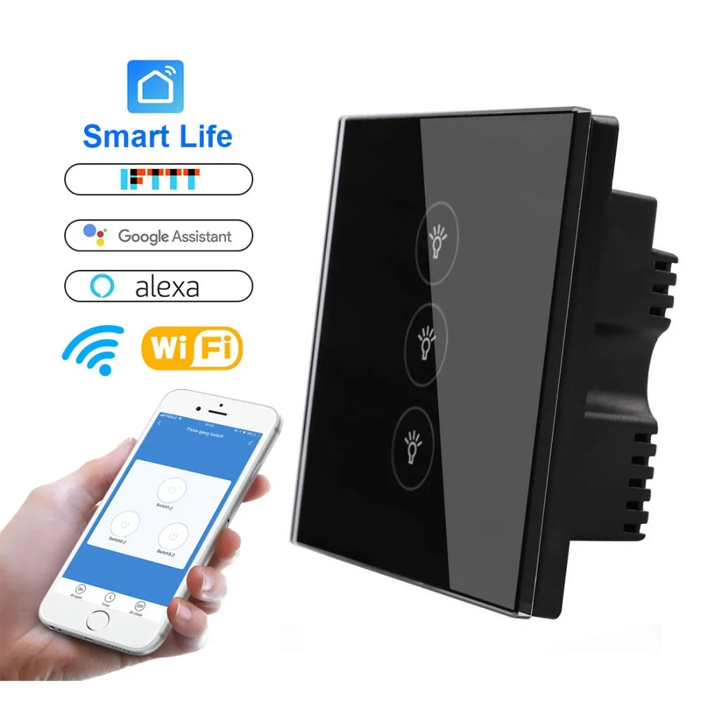 

EU UK Standard WiFi Smart Light Switch 800W Wall touch Timer switch Voice Control Compatible with Alexa Google IFTTT Smart life