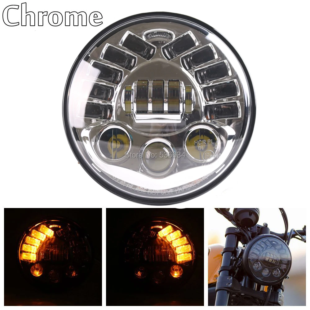 

1Pc 7" LED Round Projector Durable LED Headlight with Amber Turn Signal DRL for Motorcycle Softail Slim