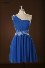 Blue One Shoulder font b Cocktail b font font b Dresses b font Elegant Short font