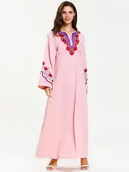 Мусульманский вышивка Абая Бархат Макси платье юбка свободные стиль кимоно длинные халаты Jubah Ближний Восток Арабский исламский костюмы