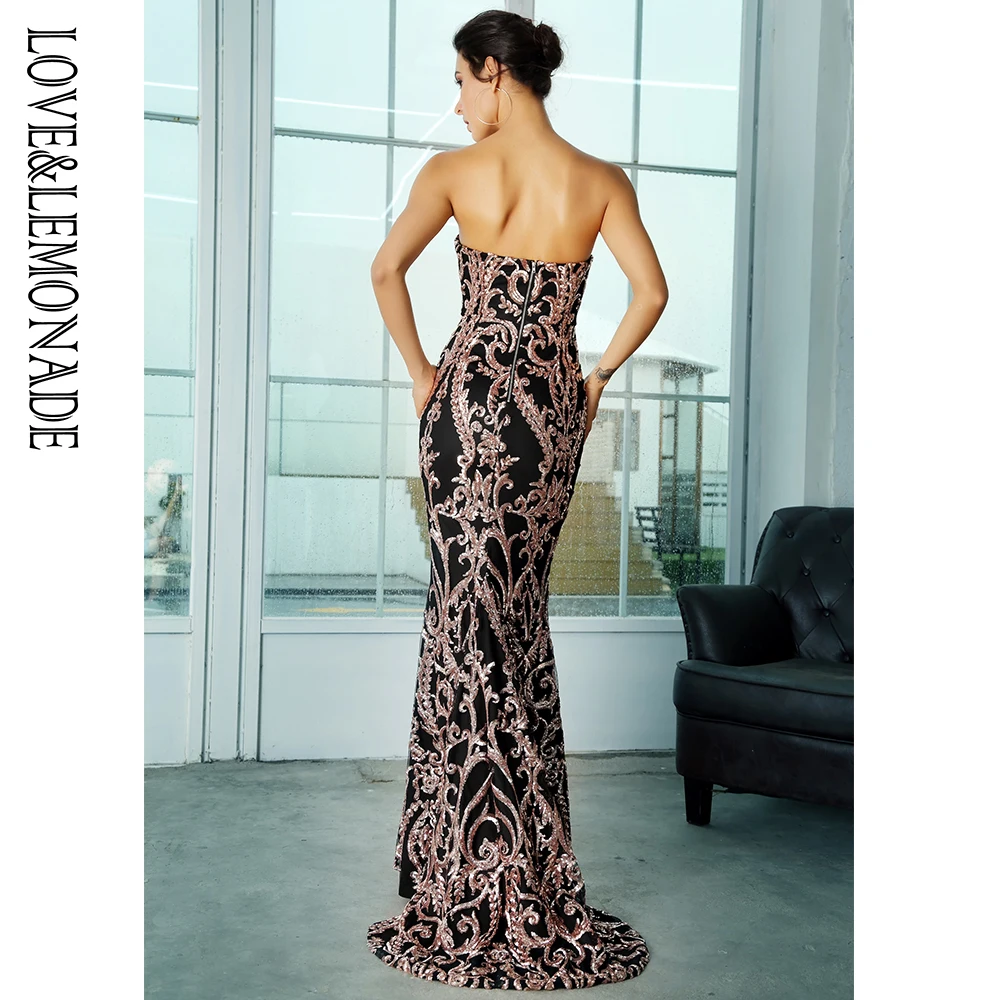 Love& Lemonade Розовое Золото оплетка рыбий хвост форма блестки длинное платье LM81342-4