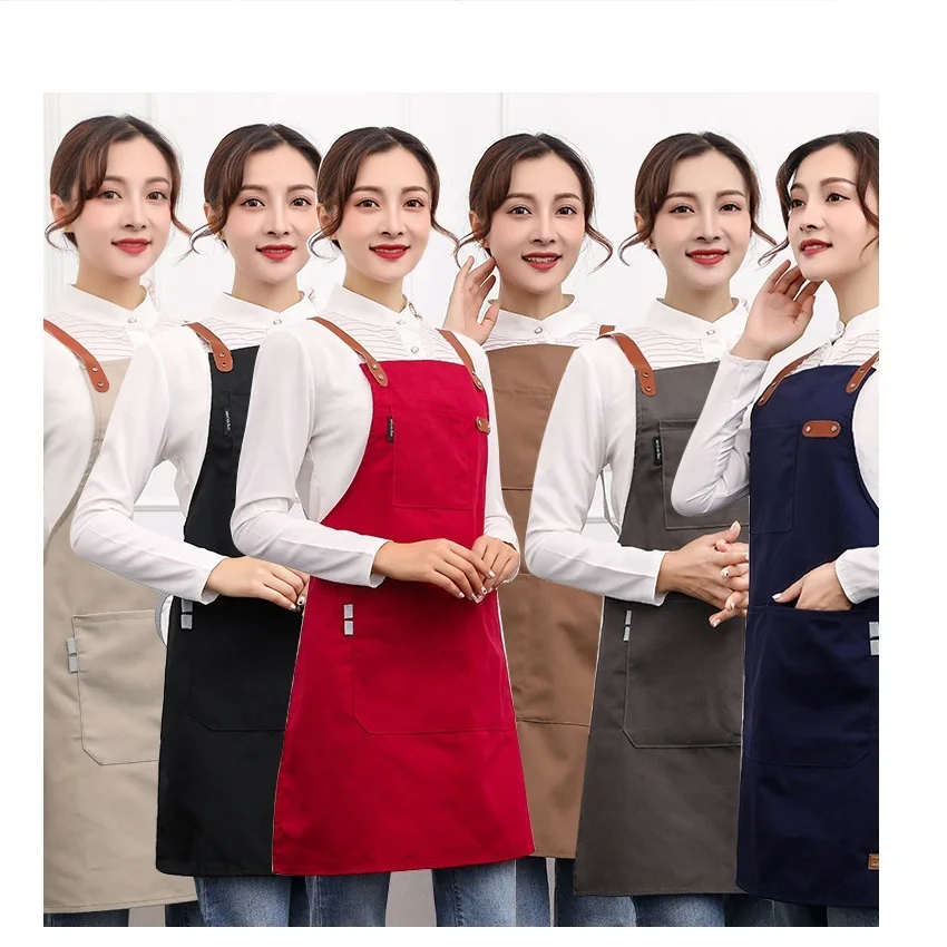 

Woman work Apron Home Kitchen Chef Aprons Restaurant Cooking Baking Dress canvas Apron With Pockets custom logo Drop-Shipping